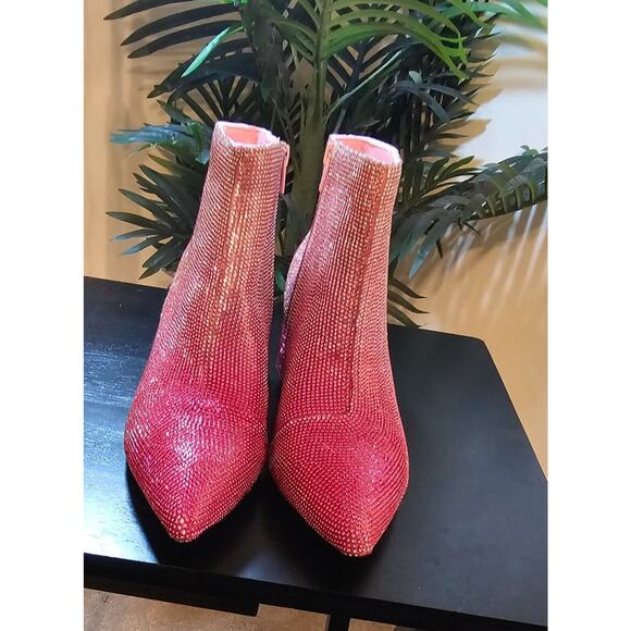 Ombre pink faux diamond studded boots with Square heel. - Picture 3 of 4